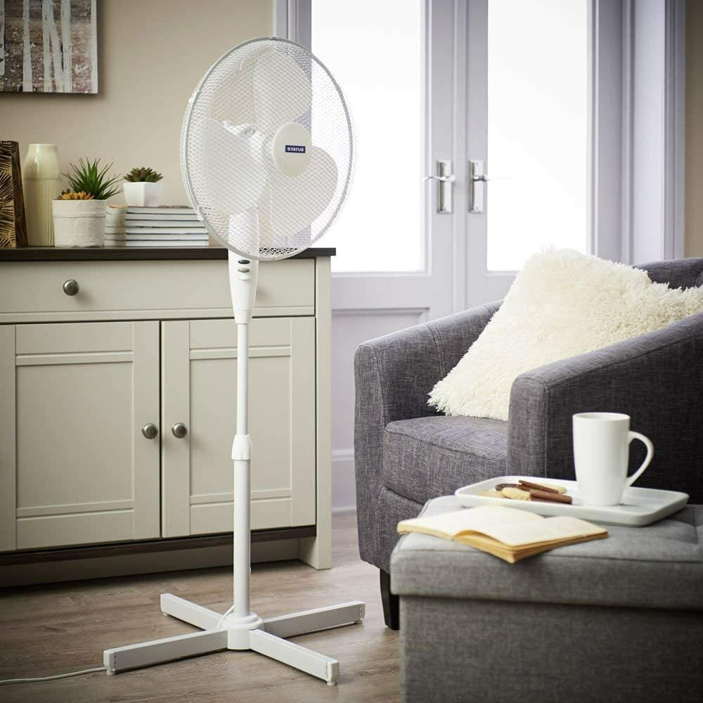 16" INCH FAN 3 SPEED SETTINGS OSCILLATING PEDESTAL FREE STANDING WHITE STAND FAN