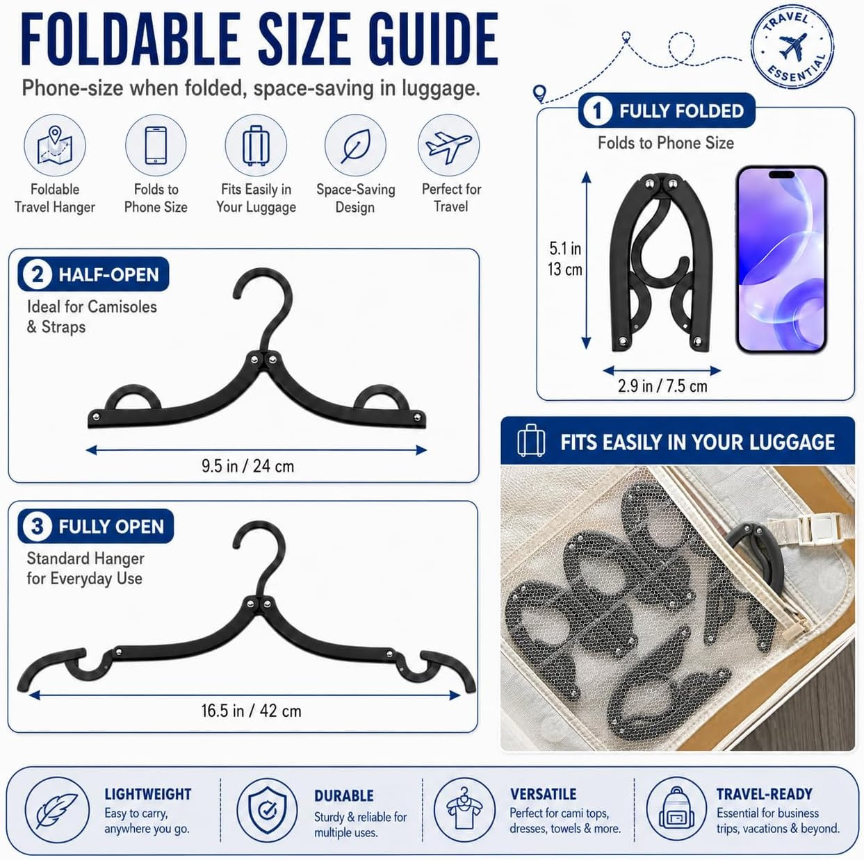 12Pcs Foldable Clothes Hangers for Traveling Black