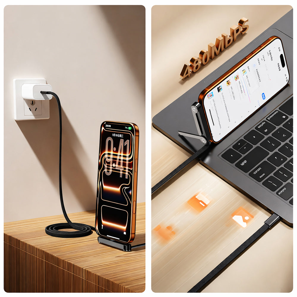 240W USB C to C Fast Charging Cable 1.5M Foldable Phone Stand Holder