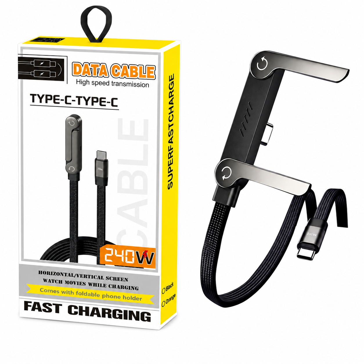 240W USB C to C Fast Charging Cable 1.5M Foldable Phone Stand Holder