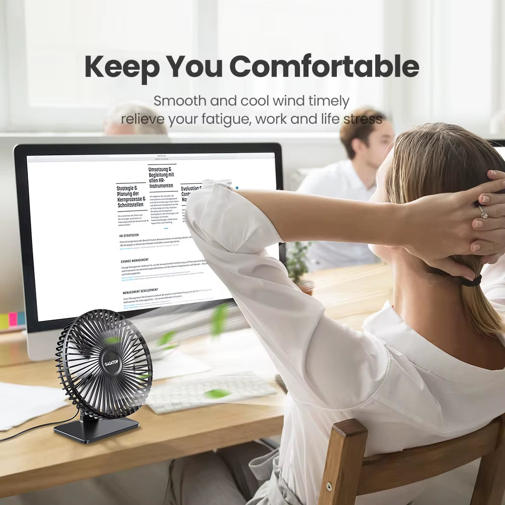 Portable USB Desk Fan with 90° Adjustable Cooling, Ultra-Quiet Operation, and 3 Speed Settings for Home and Office Use