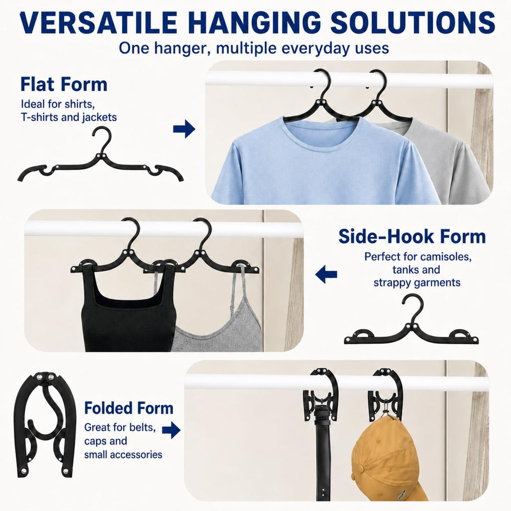 12Pcs Foldable Clothes Hangers for Traveling Black