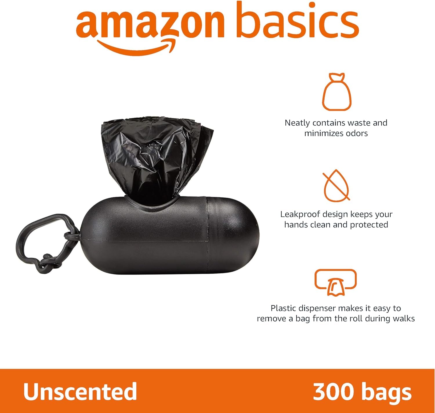 Eco-Friendly Dog Poop Bags with Dispenser & Leash Clip - 300 Unscented Bags (20 Packs of 15)