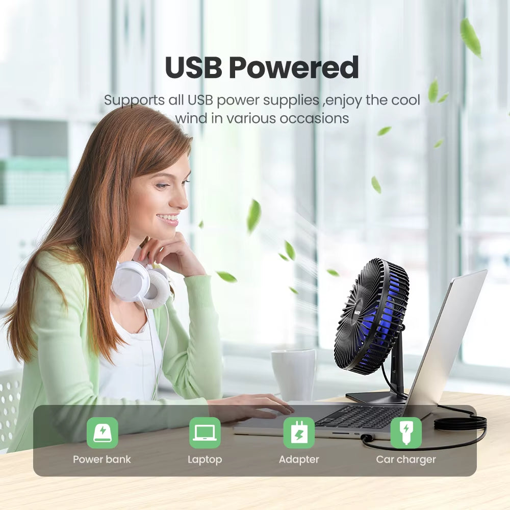 Portable USB Desk Fan with 90° Adjustable Cooling, Ultra-Quiet Operation, and 3 Speed Settings for Home and Office Use