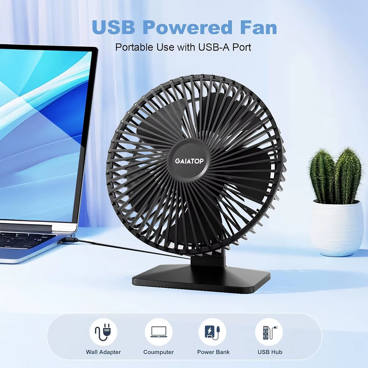 Portable USB Desk Fan with 90° Adjustable Cooling, Ultra-Quiet Operation, and 3 Speed Settings for Home and Office Use