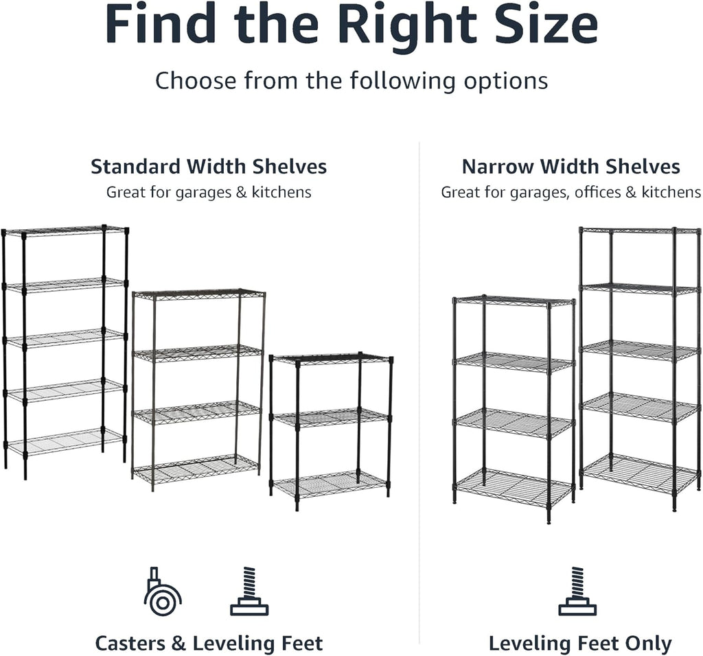 4-Shelf Storage Unit with Height Adjustable Shelves and Levelling Feet, 640 Kg Max Weight, Black, 35.6 Cm D X 91.4 Cm W X 137.1 Cm H