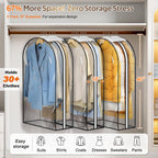 Gusseted Clear Suit Covers Garment Bags for Clothes 100Cm Waterproof Cothes Covers Protector Bags with Side Zip for Coats, Shirts, Dresses, 3 Packs