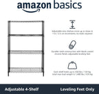 4-Shelf Storage Unit with Height Adjustable Shelves and Levelling Feet, 640 Kg Max Weight, Black, 35.6 Cm D X 91.4 Cm W X 137.1 Cm H
