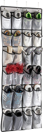 over the Door Shoe Organizer, Hanging Shoe Organizer with 24 Mesh Large Pockets Door Shoe Rack Organizer for Men Women Kids Hanging Shoe Storage Bag.(White)