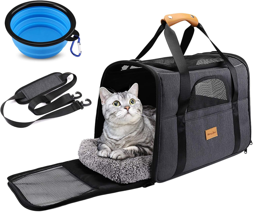 Ultimate Airline-Approved Portable Cat Carrier - Soft-Sided Travel Bag for Cats & Small Dogs with Shoulder Strap, Removable Mat, and Pet Bowl