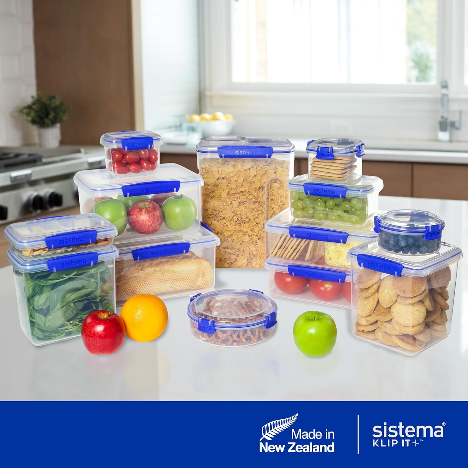 KLIP IT Food Storage Container | 7 L | Stackable & Airtight Fridge/Freezer Food Box with Lid | Bpa-Free Plastic | Blue Clips | 1 Count