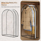 Gusseted Clear Suit Covers Garment Bags for Clothes 100Cm Waterproof Cothes Covers Protector Bags with Side Zip for Coats, Shirts, Dresses, 3 Packs